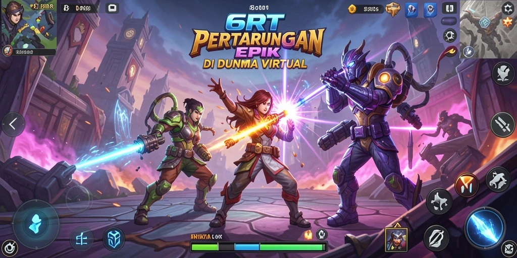 Screenshot menampilkan karakter-karakter beraksi dalam pertarungan seru di 6RT.