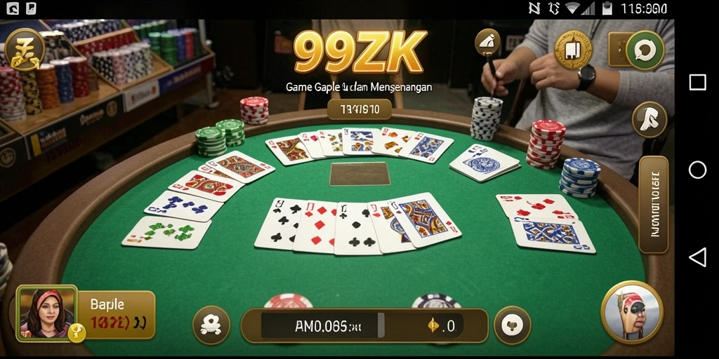 Screenshot gameplay Gaple yang menampilkan suasana seru di 99ZK.