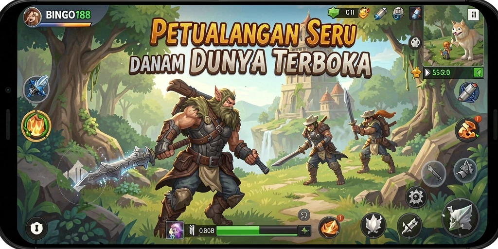 Screenshot gameplay <strong>BINGO188</strong> menampilkan petualangan seru dalam dunia terbuka.