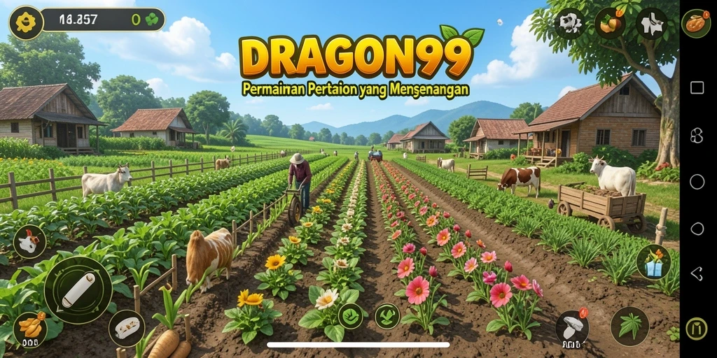 Tampilan gameplay menarik dari DRAGON99 dengan ladang yang subur.