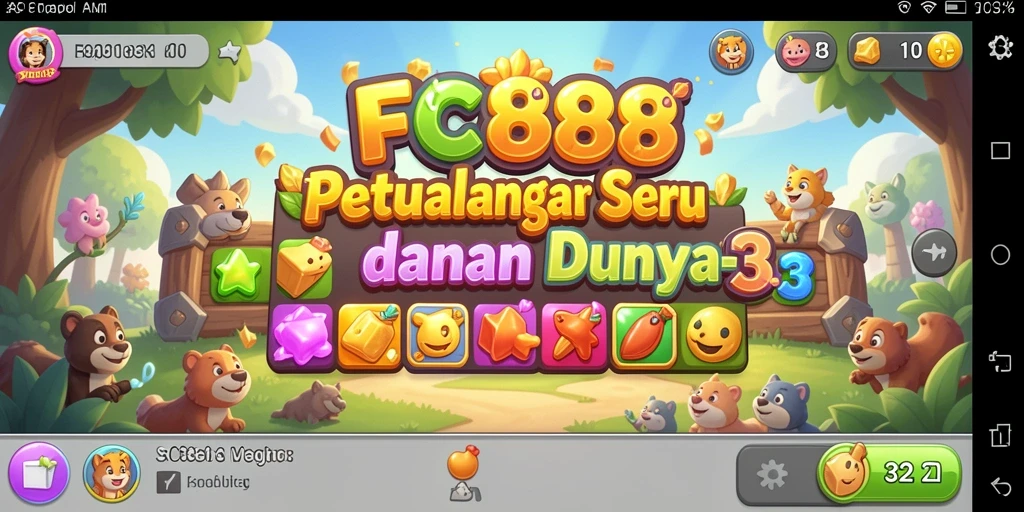 Tampilan gameplay FC888 yang seru dan penuh warna dalam genre Match-3.