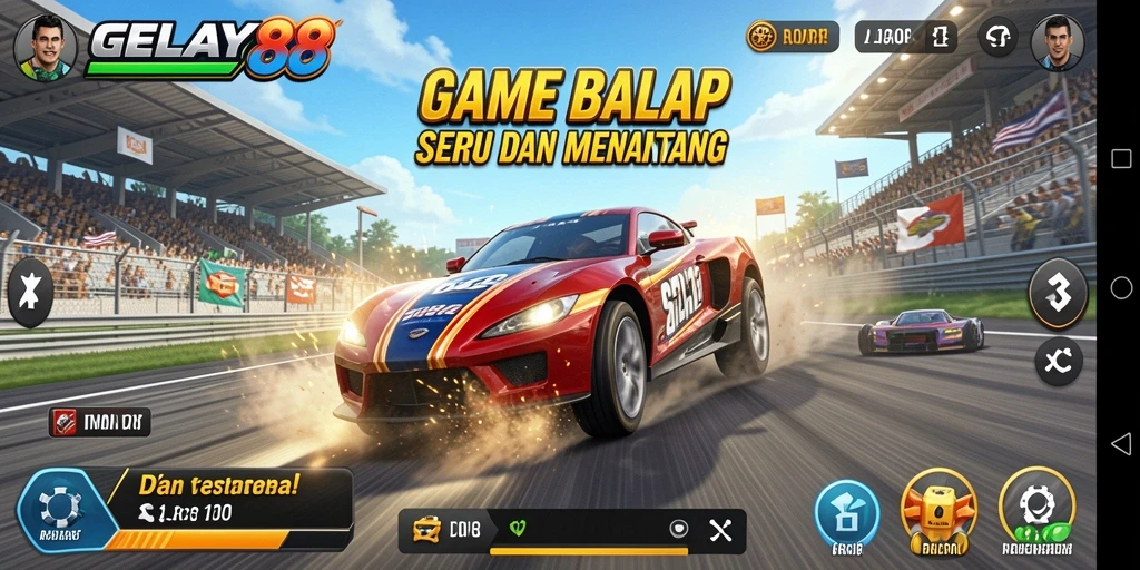 Screenshot menampilkan aksi balap yang intens di lintasan.