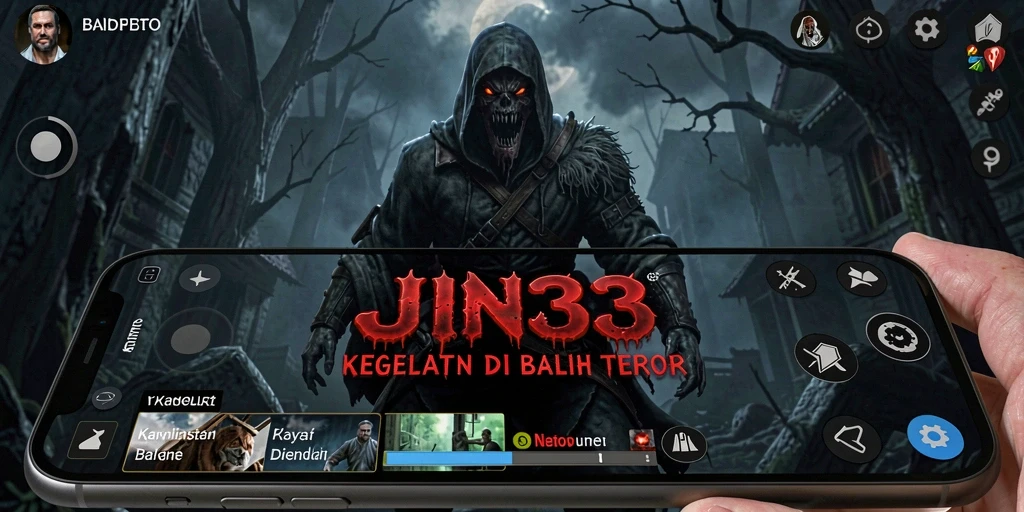 Tampilan gameplay menegangkan JIN33 dengan makhluk horor terlihat jelas.