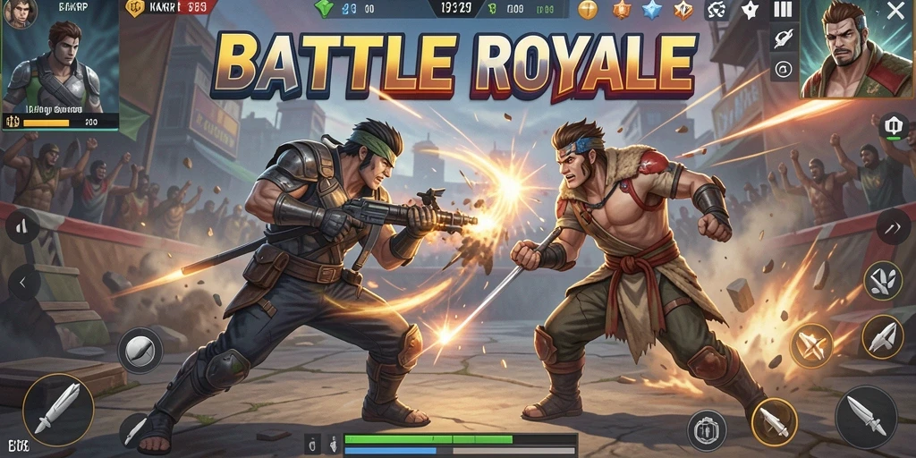 Screenshot KAKRP menampilkan pemain beraksi di arena Battle Royale.