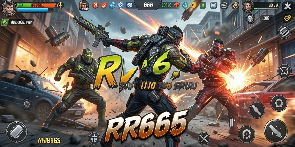 Tampilan gameplay RR666 yang intens dan seru saat bertempur.