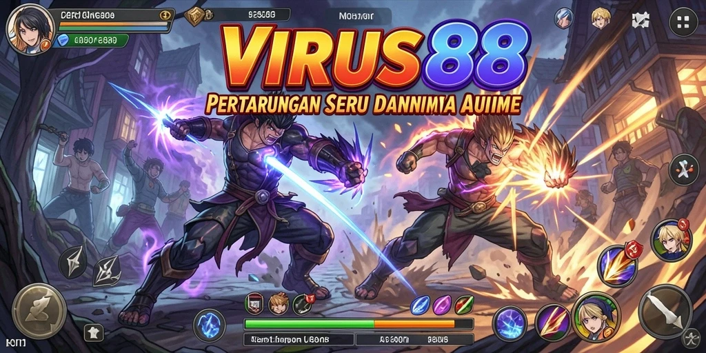 Screenshot gameplay <strong>VIRUS88</strong> menampilkan pertarungan karakter Anime yang seru.